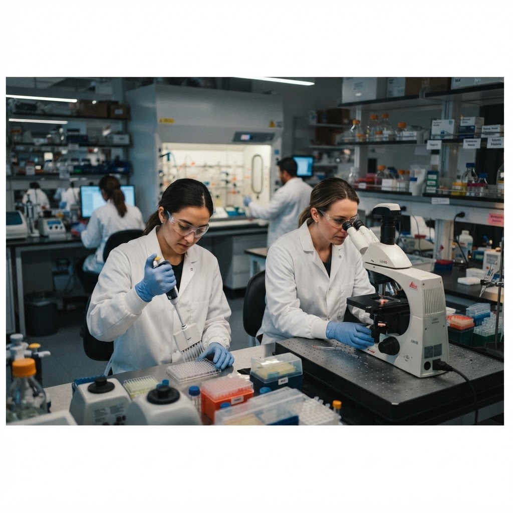 Scientists working in the Sauvageau Lab research facility